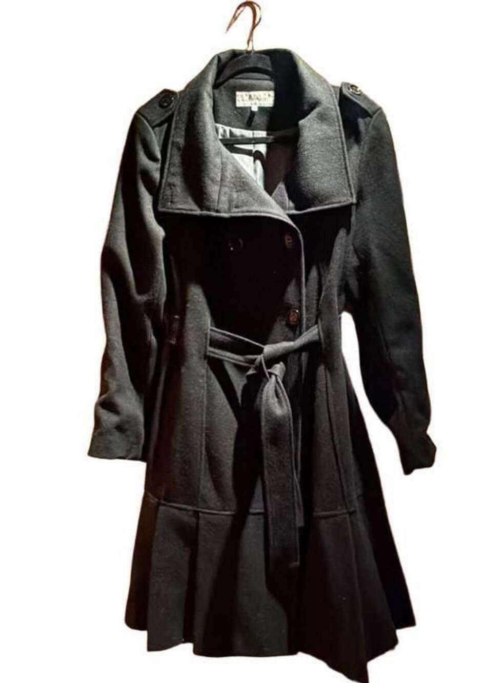 Calvin Klein Women's Black Wool Blend Belted Trench Coat Size 10